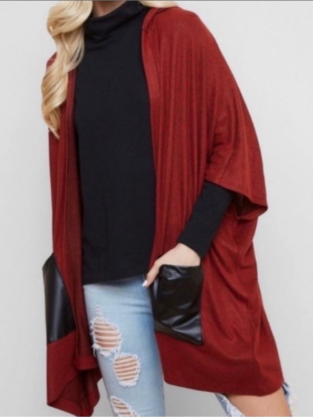 Women's Rust Red Hooded Draped Sweater - Unbranded - Picture 2 of 3